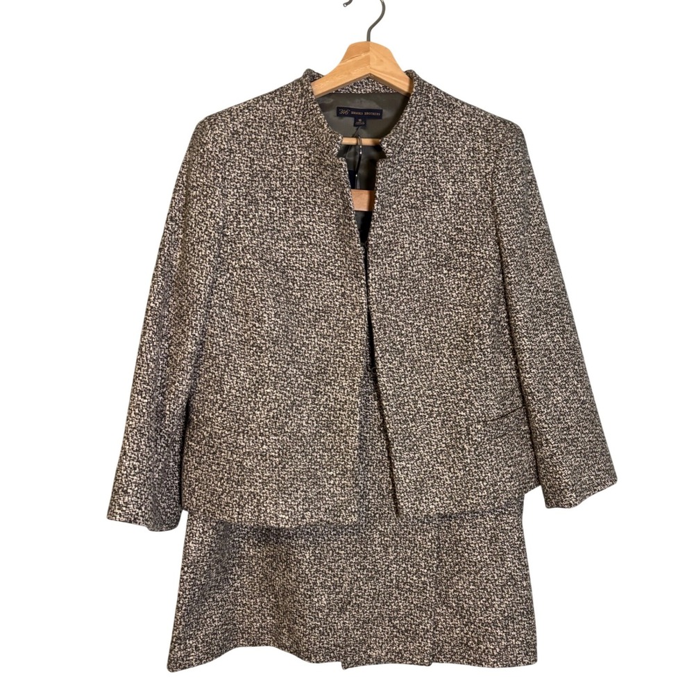 NWT Brooks Brothers Womens Grey‎ Wool Tweed Skirt Suit Set Size 16 Office Preppy